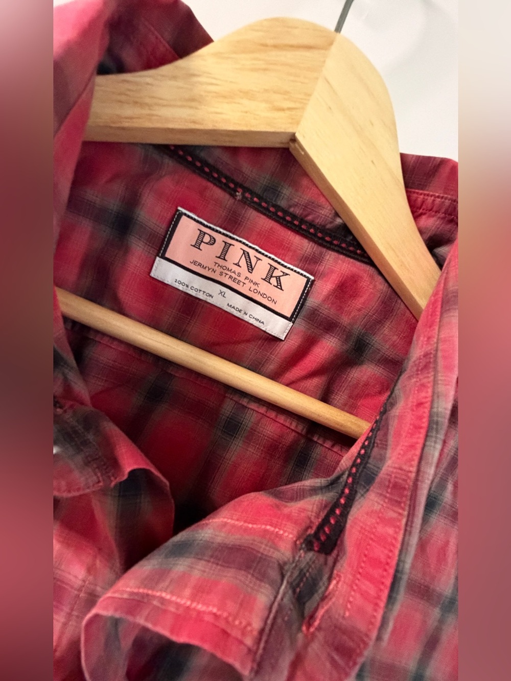 PINK by Thomas Pink Jermyn Street London Men’s XL Red Plaid 100% Cotton - Picture 2 of 9